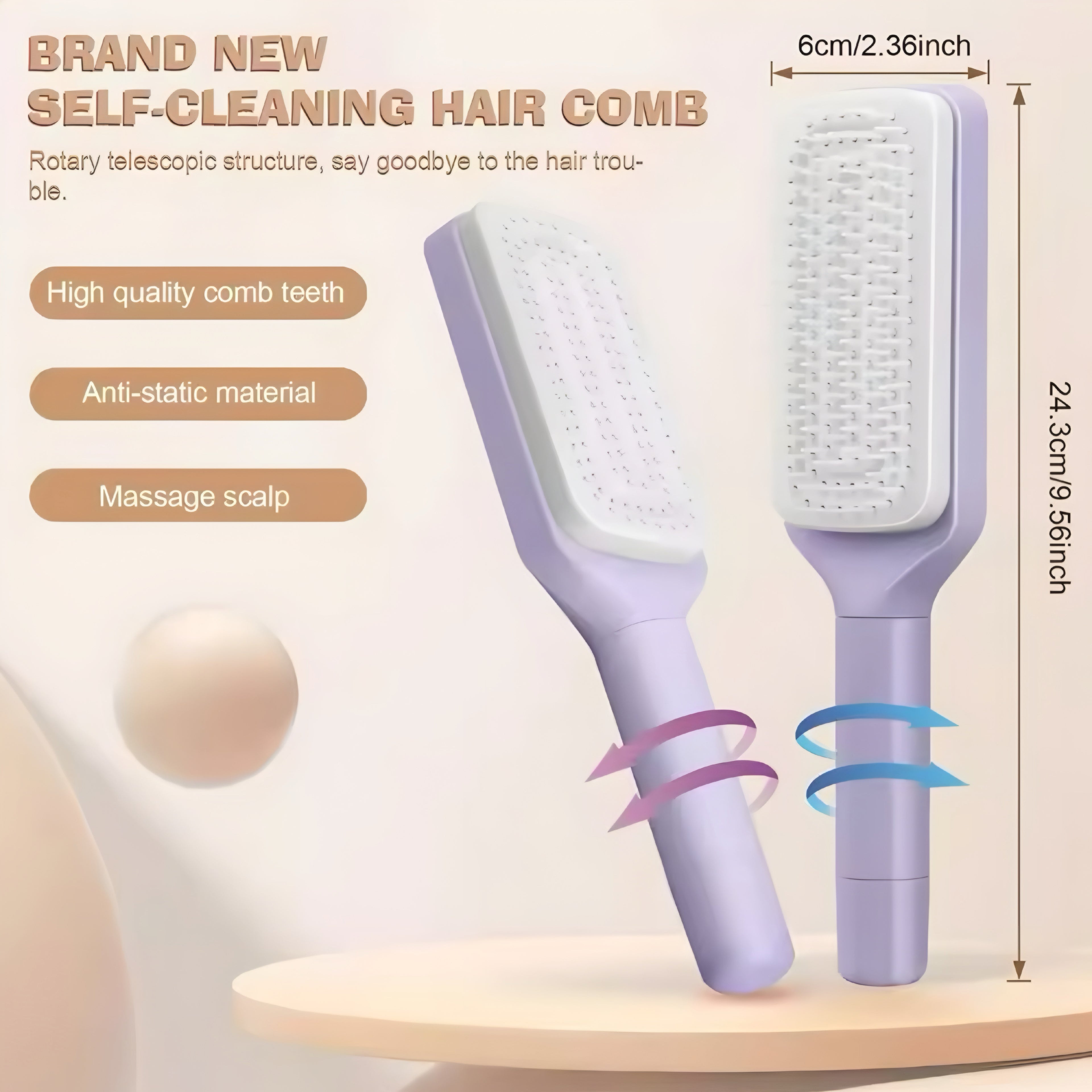 Brosse à Cheveux Rotative Auto-Nettoyante